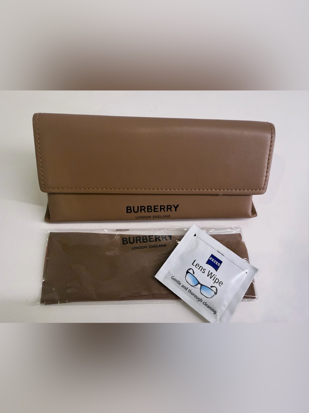 Burberry Brown/Tan Leather Eyewear Case with Branded Cloth